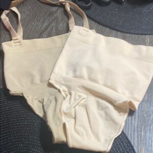 Beige Shapewear mid waist core sculpting thong.